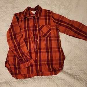 Time and Tru Red and Orange Plaid Shirt